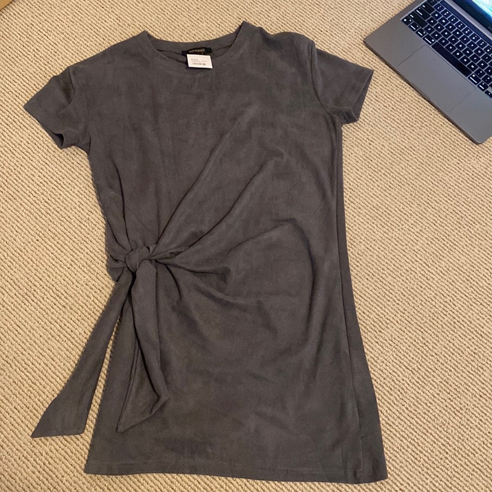 NWT Grey faux suede knot mini dress